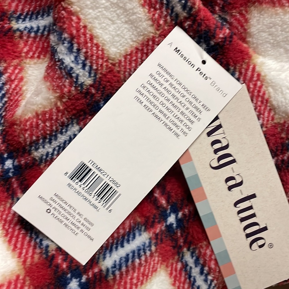 WAGATUDE Flannel Red Plaid Hooded Pom Dog Pajama - Picture 6 of 6